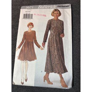Butterick 3671 Womens Dress Sewing Pattern 12-14-16 Uncut 1994